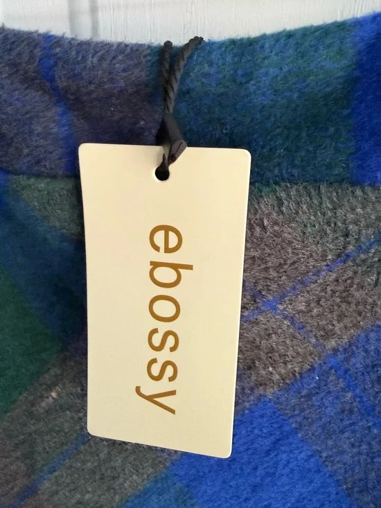 NWT EBOSSY Plaid Midi Skirt Blue Green Wool Blend SIZE XXL Flare Pockets - Picture 4 of 12